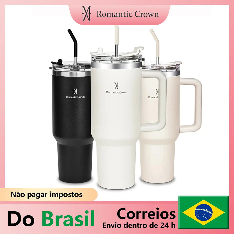 Romantic Crown Copo isolado de aço inoxidável 304, copo com canudo,Copo Termico a Vácuo, garrafa termica de água,caneca 40OZ