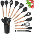 Kit Colher De Silicone Para Cozinha, BPA Antiferrugem, Conjunto De Utensílios De Cozinha De Madeira, 12 Peças