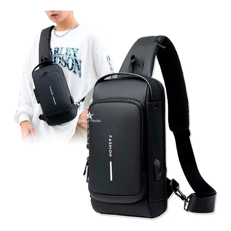 Bolsa de ombro unissex fashion bolsa transversal usb com senha antifurto