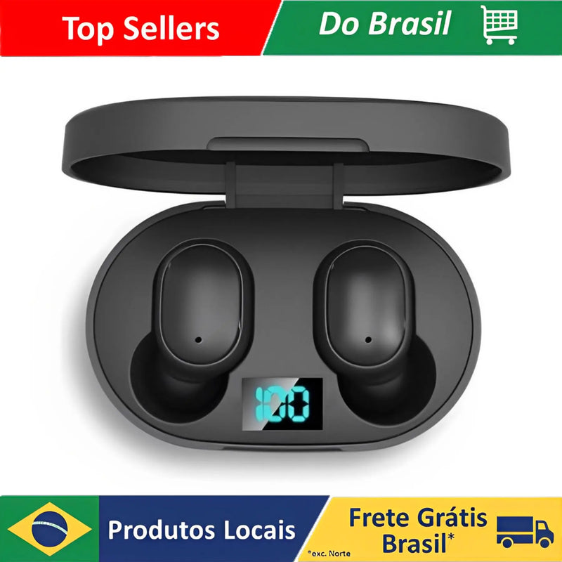 Fone De Ouvido Sem Fio E6s Bluetooth Tws Status Porcentagem Bateria